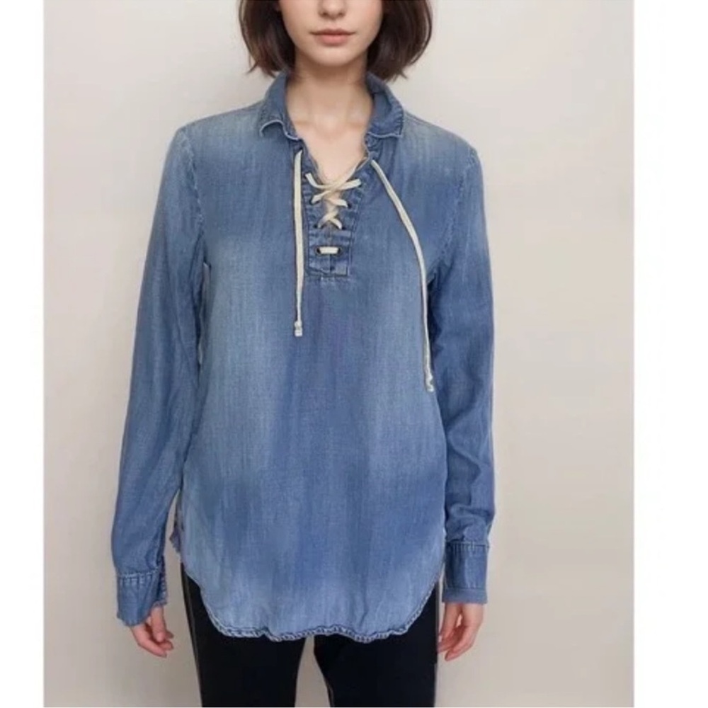 Anthropologie Cloth & Stone Lace-Up Denim Tunic Top - Women's XS